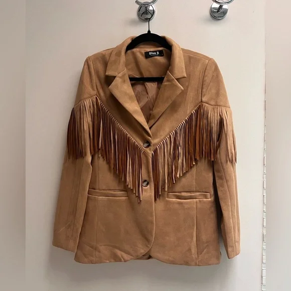 BLUE B Women’s Camel Fringe Studded Long Sleeve Blazer Jacket - Size small - Picture 5 of 8